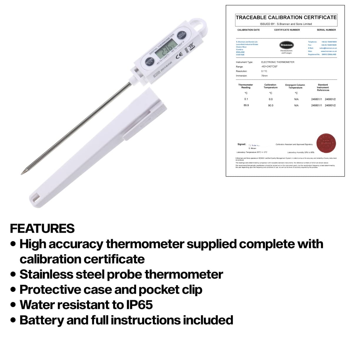 Brannan Calibrated Water Resistant Digital Thermometer | Calibration Date 18/06/2024
