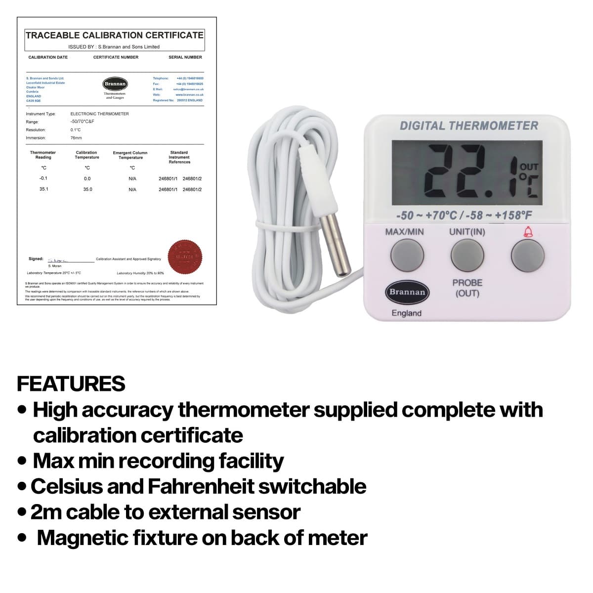 Fridge / Freezer pre-calibrated twin reading thermometer | Calibration Date 03/06/2024