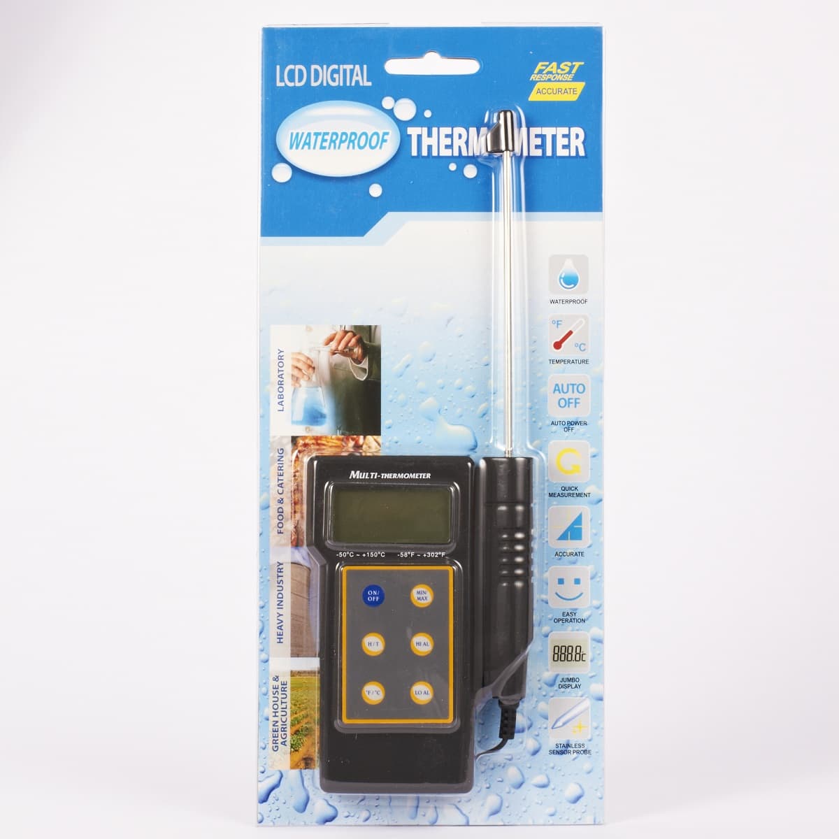 FULL UKAS Calibrated Hand Held Black Waterproof Thermometer Cert Date 18/06/2024